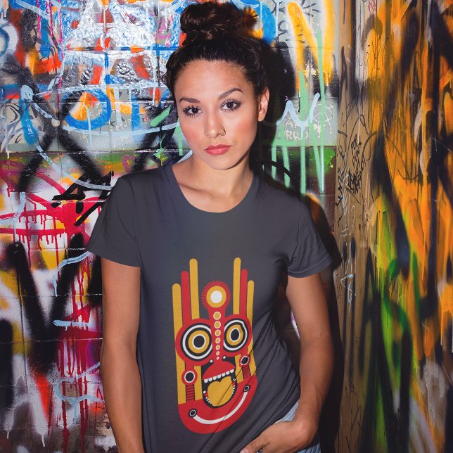 T-shirt Rouge Avec Masque Tiki Orange (Créateur téléchargé)