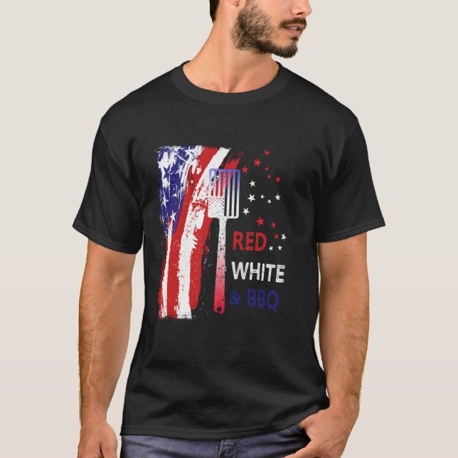 T-shirt Rouge blanc BBQ USA Amérique (Devant)