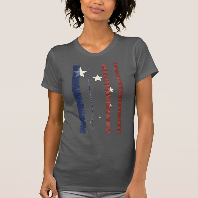 T-shirt Rouge Blanc Bleu Abstrait Star USA Drapeau Art tex (Devant)