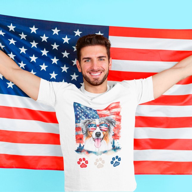 T-shirt Rouge Blanc Bleu Australien Berger 4 juillet (Créateur téléchargé)