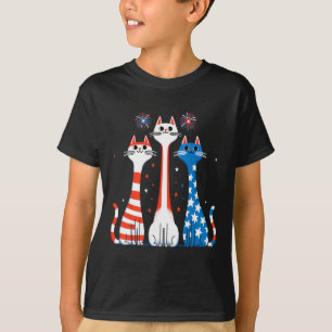 T-shirt Rouge Blanc Bleu Chats Usa Drapeau Feu 4 juillet
