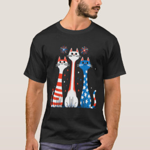 T-shirt Rouge Blanc Bleu Chats Usa Drapeau Feu 4 juillet