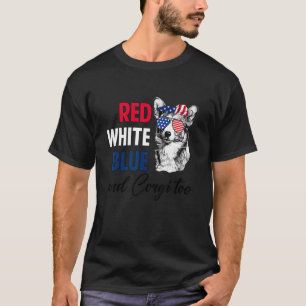 T-shirt Rouge Blanc Bleu & Corgi Trop Drapeau Américain 4 