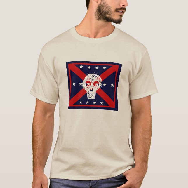 t-shirt rouge, blanc, bleu crâne drapeau pirate gr (Devant)