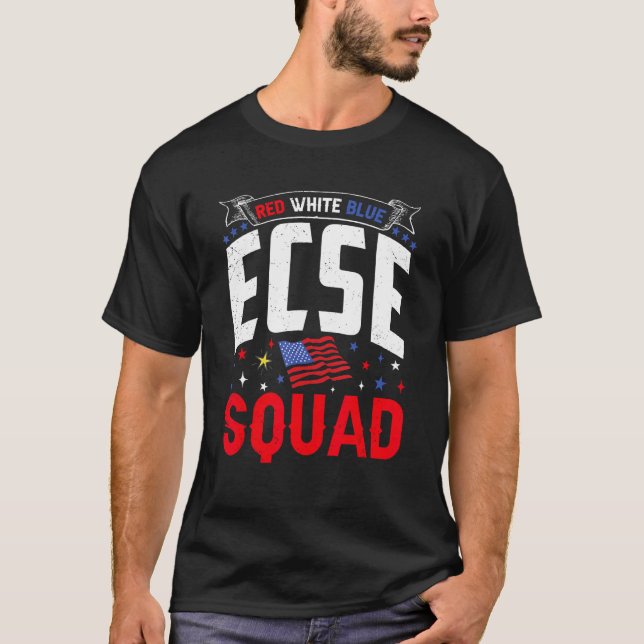 T-shirt Rouge Blanc Bleu ECSE Squad 4 juillet ECSE Enseign (Devant)