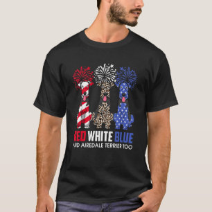 T-shirt Rouge Blanc Bleu Et Airedale Terrier Trop Chien 4e