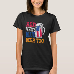 T-shirt Rouge Blanc Bleu et Bière Drapeau Américain Drôle 