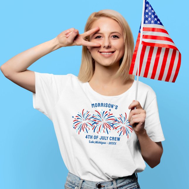 T-shirt Rouge Blanc Bleu Fireworks Personnalisé 4 juillet  (Créateur téléchargé)