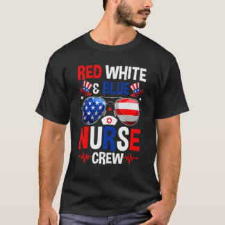 T-shirt Rouge Blanc Bleu Infirmière Retro 4 juillet Hommes