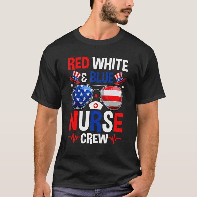 T-shirt Rouge Blanc Bleu Infirmière Retro 4 juillet Hommes (Devant)