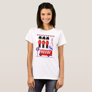 T-shirt Rouge Blanc Bleu Londres Icônes RU Graphisme amus