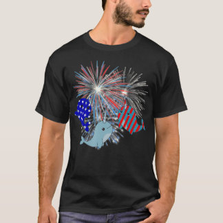 T-shirt Rouge Blanc Bleu Narval feux d'artifice 4 juillet 