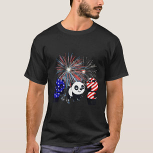 T-shirt Rouge Blanc Bleu Panda Fireworks Patriotique 4E De