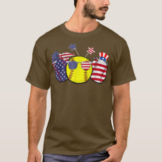 T-shirt Rouge Blanc Bleu Softball Lover Patriotique 4 Juil