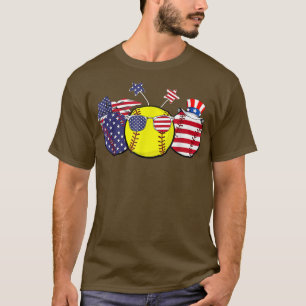 T-shirt Rouge Blanc Bleu Softball Lover Patriotique 4 Juil