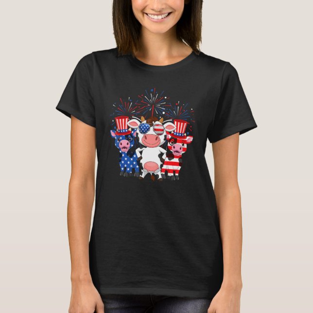 T-shirt Rouge Blanc Bleu Vache Drapeau Américain Fermier 4 (Devant)