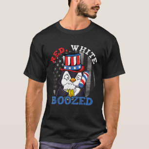 T-shirt Rouge Blanc Booze de manchot Funny Booze US 4 Juil
