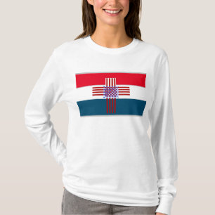 T-shirt Rouge, Blanc, Croix Bleue avec Drapeau