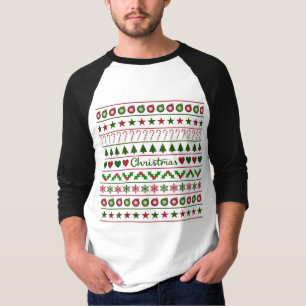 T-shirt Rouge blanc de vert de motif de motifs de Noël
