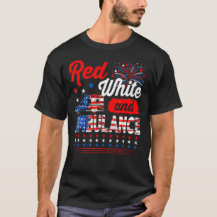 T-shirt Rouge Blanc Et Ambulance 4 Juillet Drapeau América