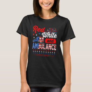T-shirt Rouge Blanc Et Ambulance 4 juillet Drapeau América