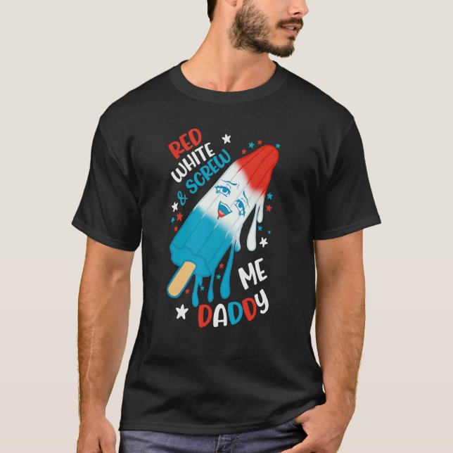 T-shirt Rouge Blanc Et Baise Moi Papa (Devant)
