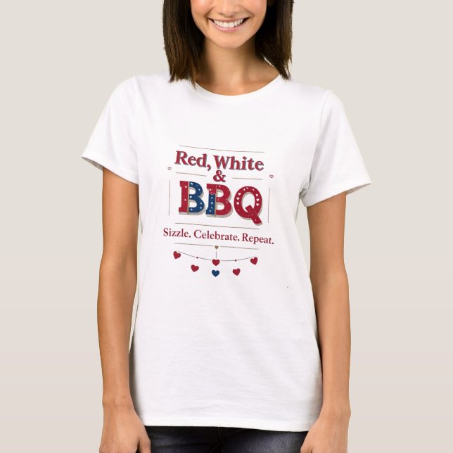 T-shirt Rouge, Blanc et barbecue - Taille coeur (Devant)