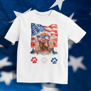 T-shirt Rouge blanc et bleu Cocker Espaniel Chien 4 juille
