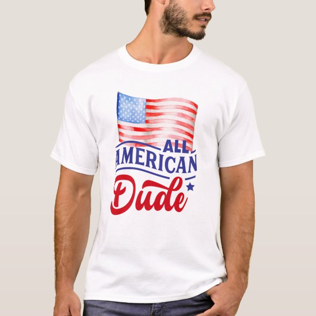 T-shirt Rouge blanc et bleu floral All American Dude (Devant)