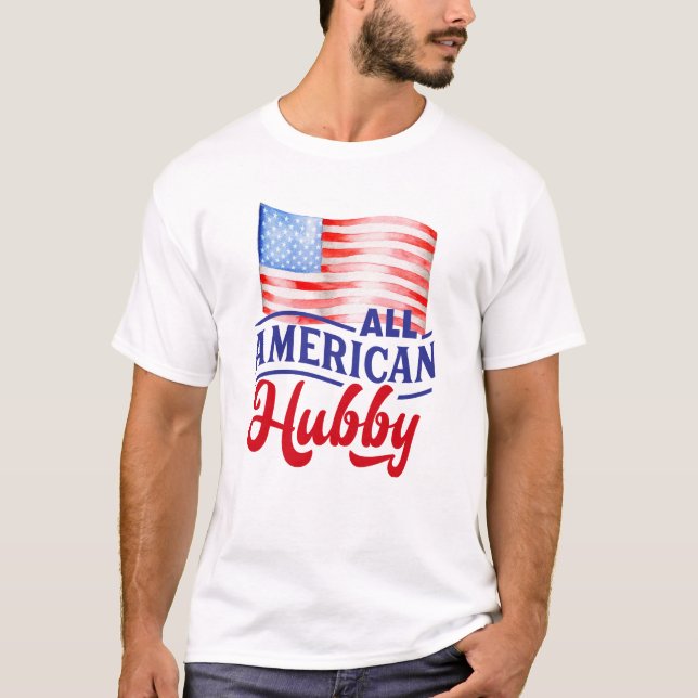 T-shirt Rouge blanc et bleu floral All American Hubby (Devant)