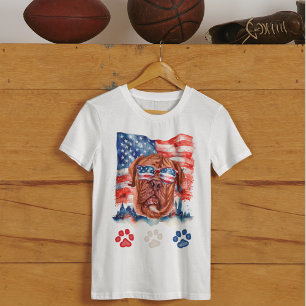 T-shirt Rouge Blanc et Bleu Mastiff Français 4 Juillet