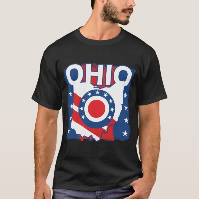 T-shirt Rouge blanc et bleu Patriotique Grunge Ohio (Devant)