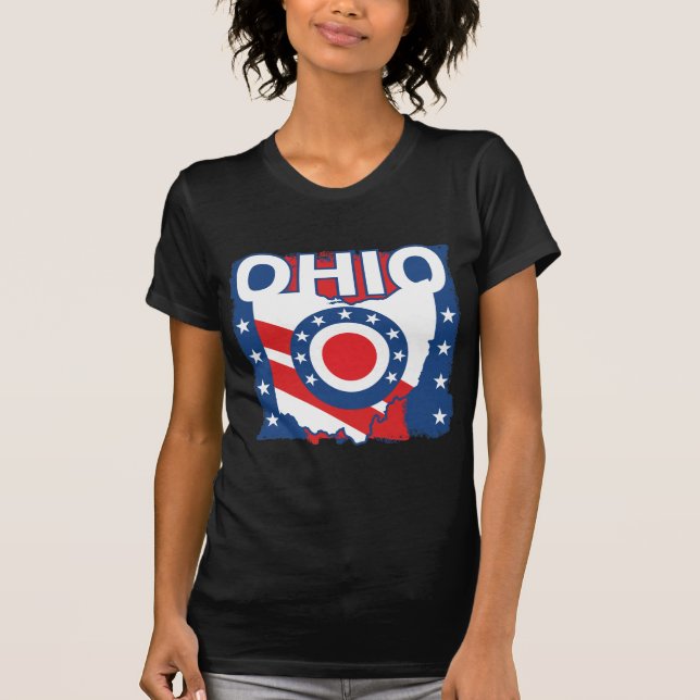 T-shirt Rouge blanc et bleu Patriotique Grunge Ohio (Devant)