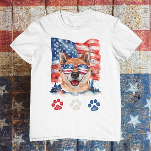 T-shirt Rouge blanc et bleu Shiba Inu chien animal de comp