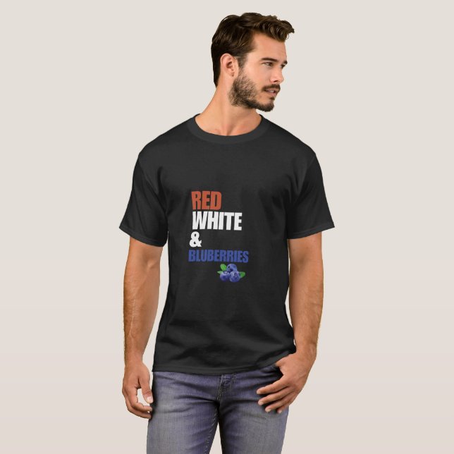 T-shirt Rouge, blanc et bleuets (Devant entier)