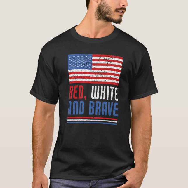 T-shirt Rouge Blanc Et Brave Drapeau Américain Usa Funny 4 (Devant)