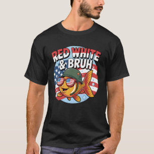 T-shirt Rouge Blanc et Bruh Drôle de Poisson Patriotique a