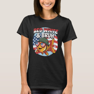 T-shirt Rouge Blanc et Bruh Drôle de Poisson Patriotique a
