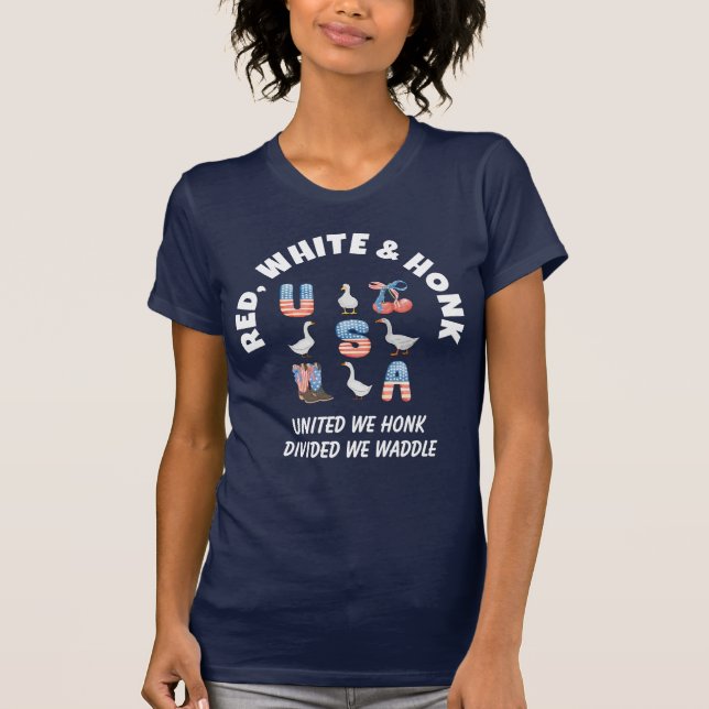 T-shirt ROUGE BLANC ET HONK AMUSANT USA 4 juillet Oie (Devant)
