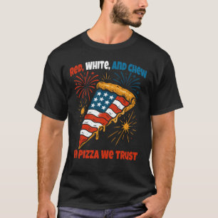 T-shirt Rouge Blanc et Mâcher Drôle Tranche de Pizza Patri