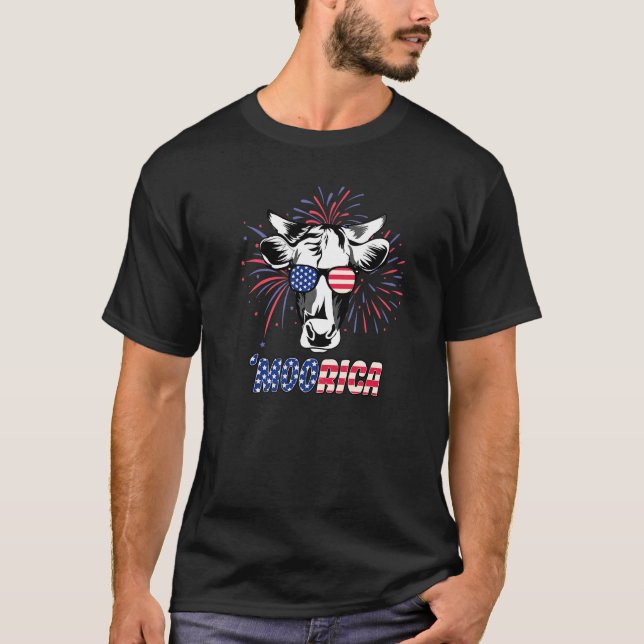 T-shirt Rouge Blanc Et Moo 'moorica Patriotic Cow Farmer 4 (Devant)
