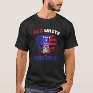 T-shirt Rouge Blanc Et Moo Vache Patriotique Fermier 4 Jui