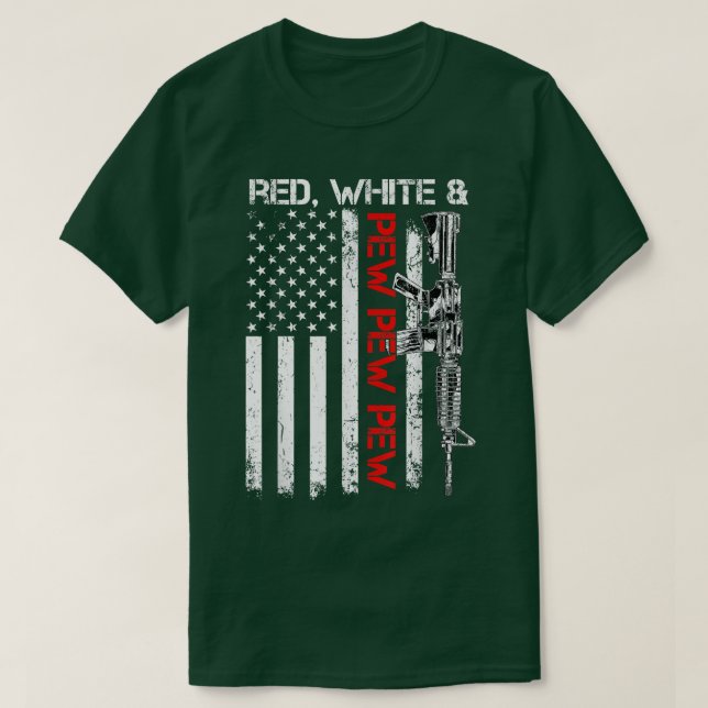 T-shirt Rouge Blanc Et Pew Patriotic Pro Gun AR15 Rifle US (Design devant)