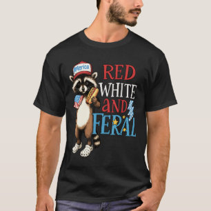 T-shirt Rouge Blanc Et Raton Laveur Sauvage Feral 4 Juille