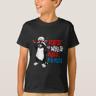T-shirt Rouge Blanc Et Raton Laveur Sauvage Hot Dog Drapea