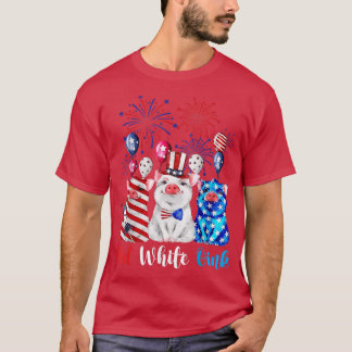 T-shirt Rouge Blanc Et Rose Cochon 4 juillet Usa Drapeau P