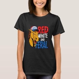 T-shirt Rouge Blanc Et Sauvage - Cheval Patriotique USA Me