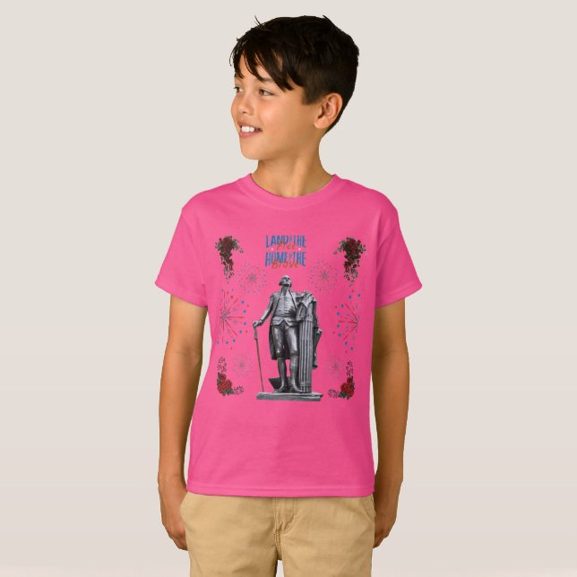 T-shirt Rouge Blanc Étincelle rose chaud (Devant entier)