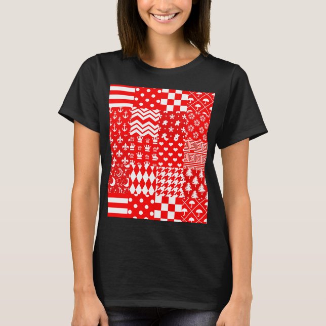 T-shirt Rouge blanc Mixte Motif Patchwork Design (Devant)