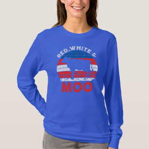 T-shirt Rouge Blanc Moo Mignon Fermier Américain De Vache